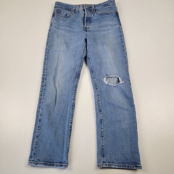 Levi’s 501 Distressed Jeans Womens‎ 27x24 Washed Button Wedgie Straight Stretch - Picture 1 of 15